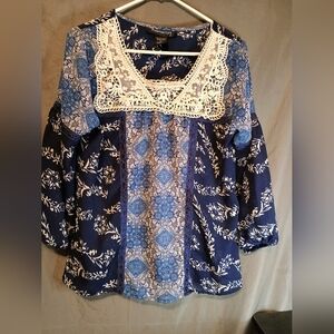 Bohemian Cafe Navy Blue Bohemian Floral Lace Women's Top